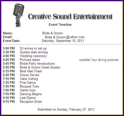 Wedding Reception Dj Itinerary Template Wedding Reception Dj Itinerary Template