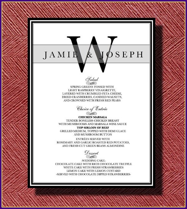 Wedding Reception Menu Template Word Wedding Reception Menu Template Word