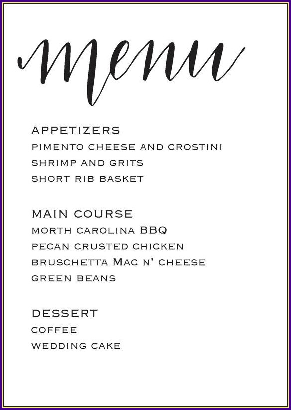 Wedding Reception Menu Template Wedding Reception Menu Template