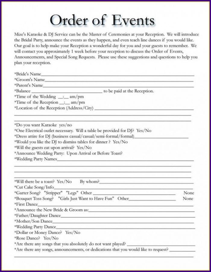 Wedding Reception Order Of Events Template Wedding Reception Order Of Events Template