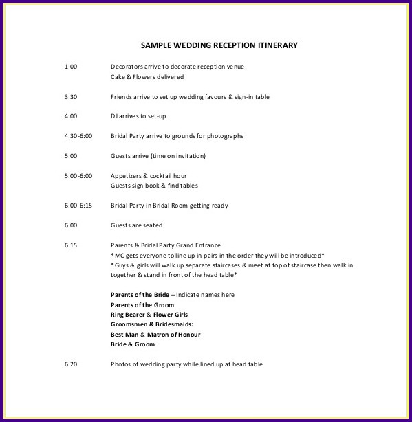 Wedding Reception Timeline Template Wedding Reception Timeline Template