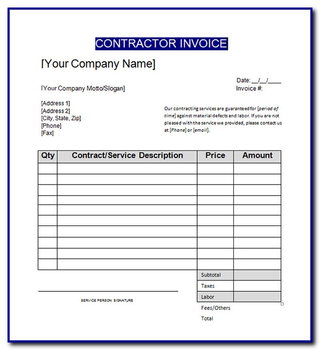 Free Printable Contractor Invoice Template Free Printable Contractor Invoice Template