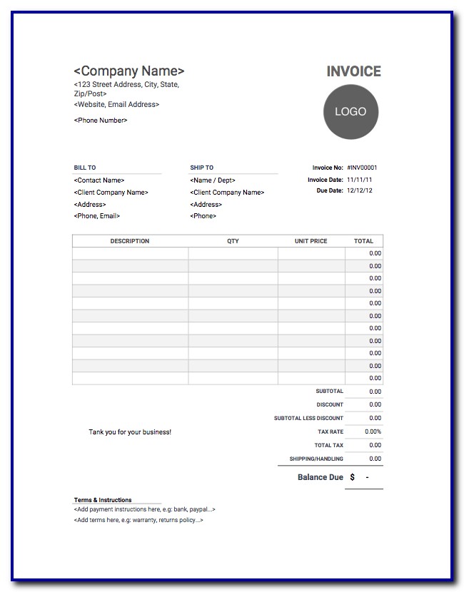 Free Printable Template For Invoice Free Printable Template For Invoice