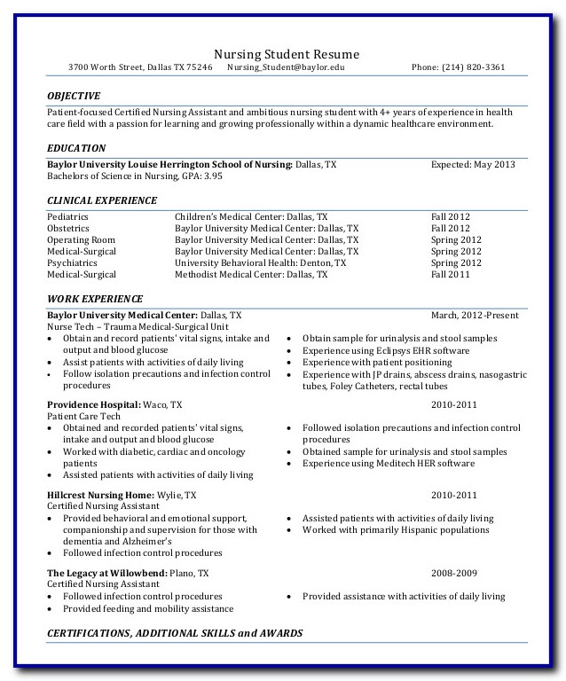 Resume Template For Nursing Student Resume Template For Nursing Student