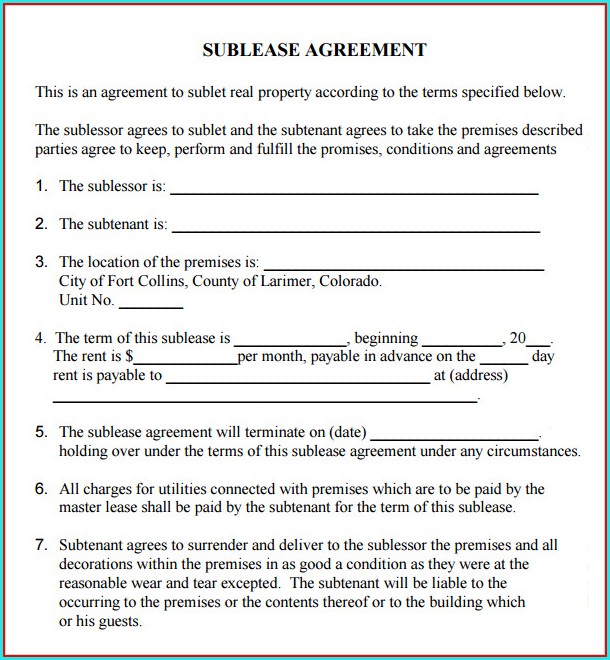 Rental Sublease Agreement Template Free Rental Sublease Agreement Template Free