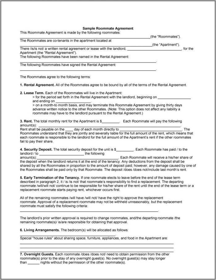 Roommate Sublease Agreement Template Roommate Sublease Agreement Template