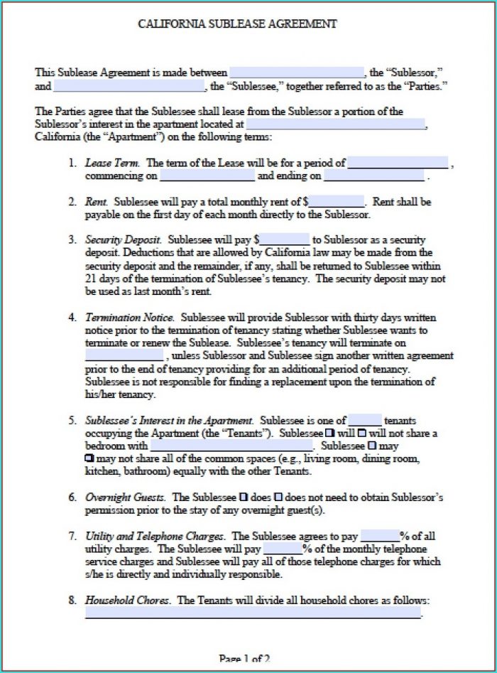 Sublease Agreement Template California Sublease Agreement Template California