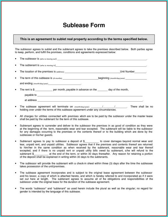 Sublease Agreement Template Canada Sublease Agreement Template Canada
