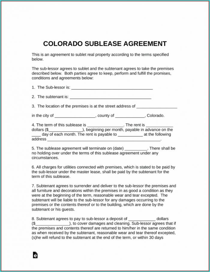 Sublease Agreement Template Colorado Sublease Agreement Template Colorado