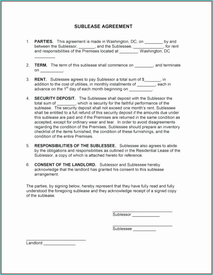 Sublease Agreement Template Dc Sublease Agreement Template Dc