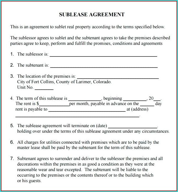Sublease Agreement Template Doc Sublease Agreement Template Doc