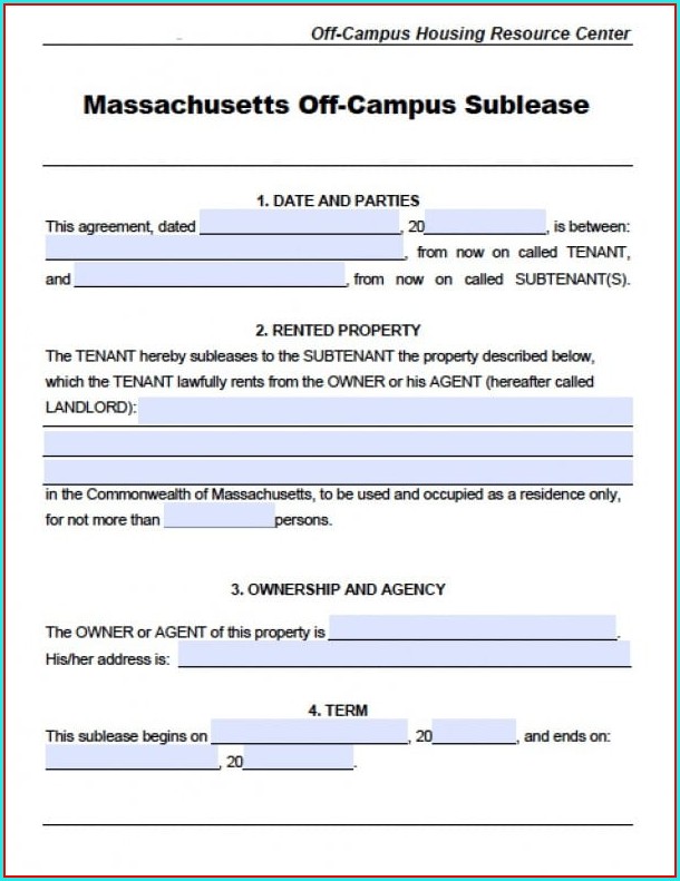 Sublease Agreement Template Massachusetts Sublease Agreement Template Massachusetts
