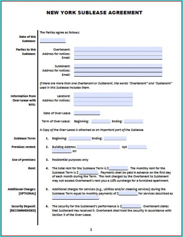Sublease Agreement Template Nyc Sublease Agreement Template Nyc