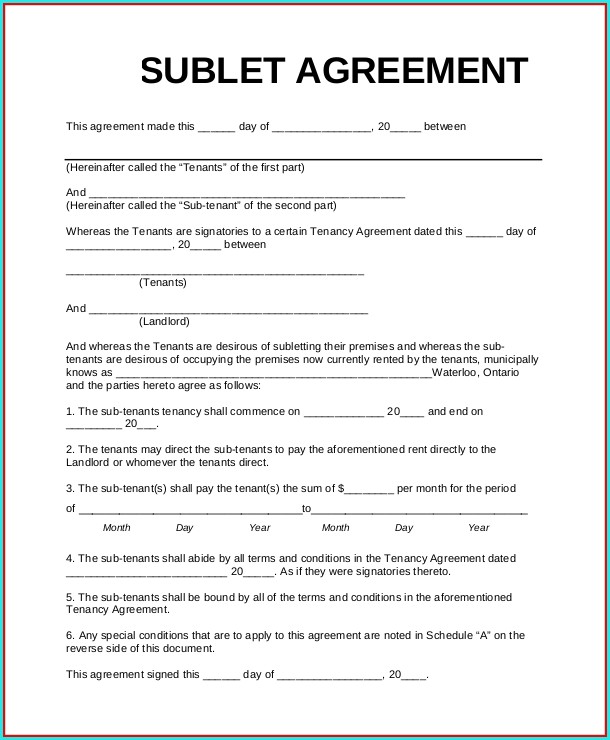 Sublease Agreement Template Ontario Sublease Agreement Template Ontario
