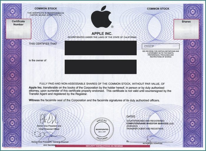 Apple Stock Certificate Template Apple Stock Certificate Template