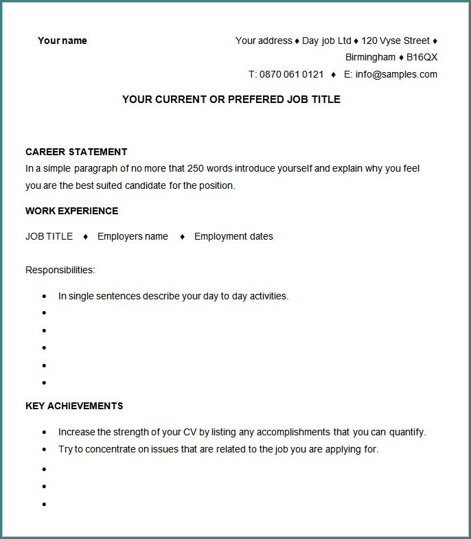 Blank Resume Template To Fill In Blank Resume Template To Fill In