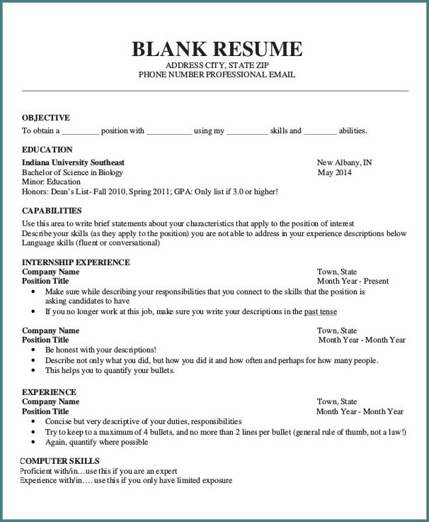 Blank Resume Template To Print Blank Resume Template To Print