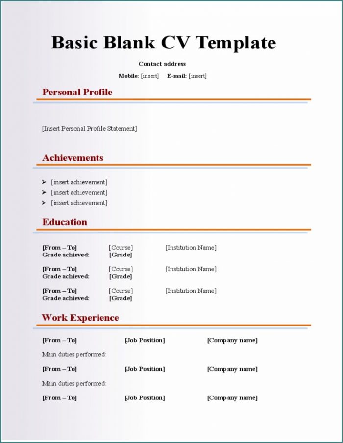 Blank Resume Templates Free Blank Resume Templates Free