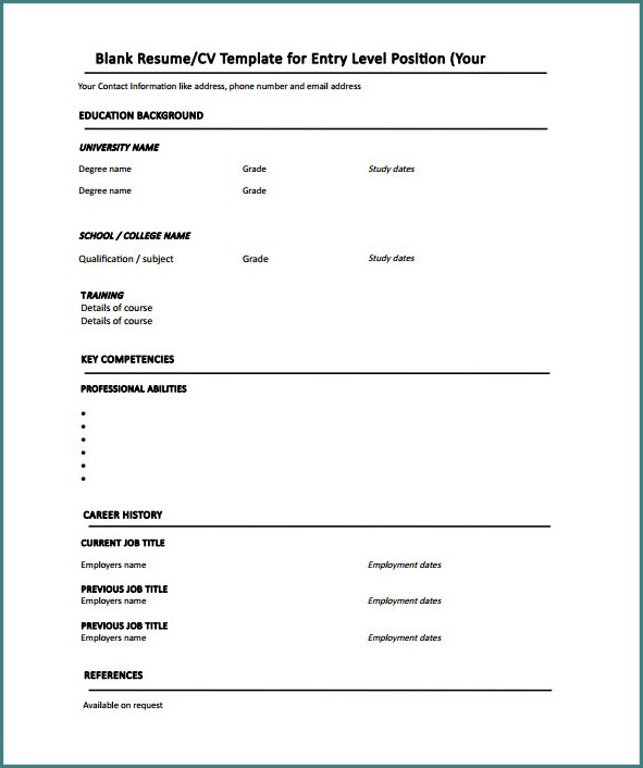 Blank Resume Templates Word Blank Resume Templates Word