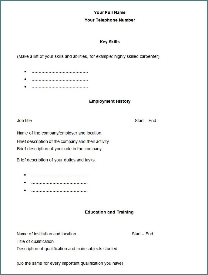 Blank Template For Resume Blank Template For Resume