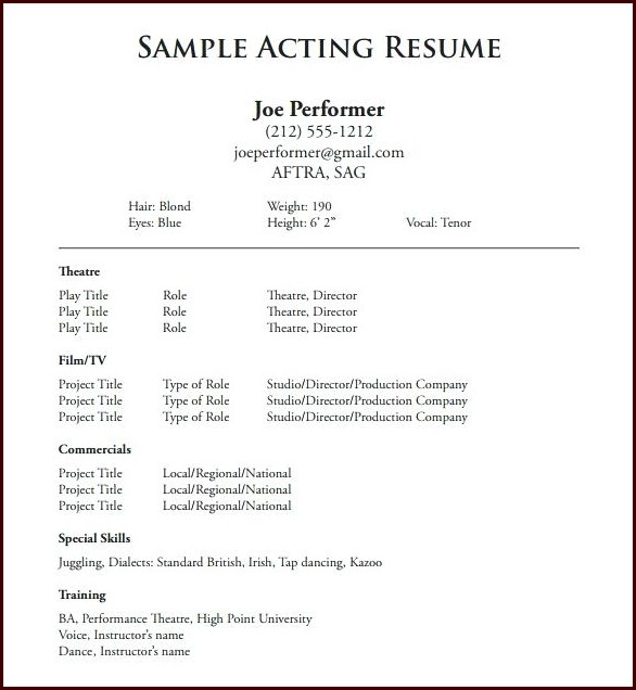 Free Acting Resume Template Word Free Acting Resume Template Word