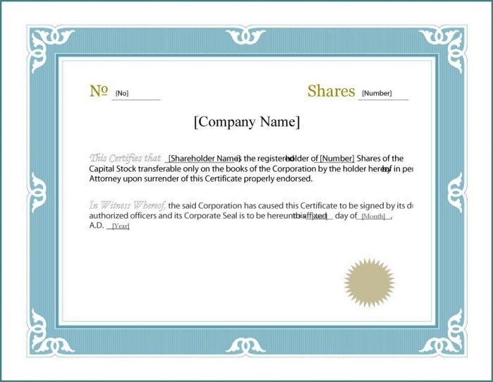 Stock Certificate Template For Word Stock Certificate Template For Word