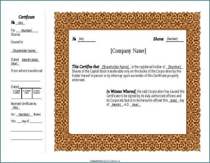 Stock Certificate Template Free Download Stock Certificate Template Free Download