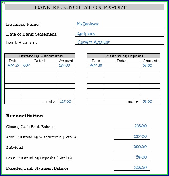 Bank Statement Reconciliation Form Bank Statement Reconciliation Form