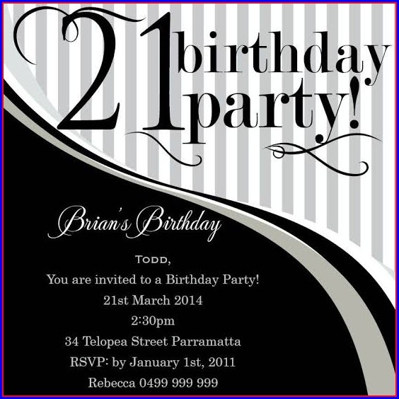 21st Birthday Party Invitation Card Template 21st Birthday Party Invitation Card Template