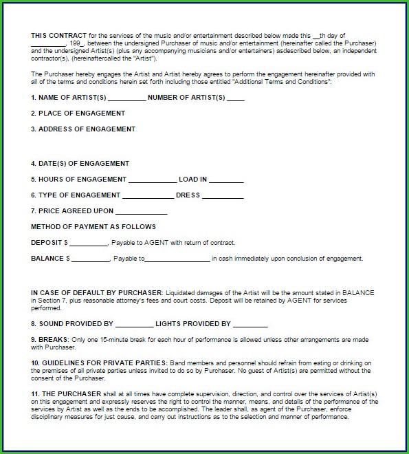 Booking Contract Template Booking Contract Template