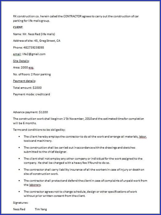 Builder Contract Template Builder Contract Template