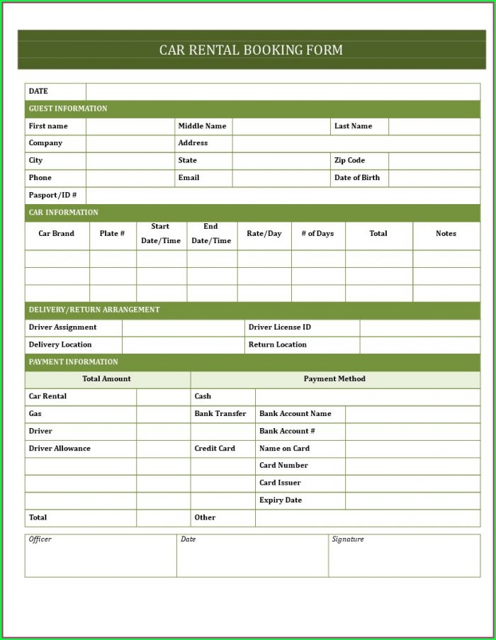 Car Rental Booking Form Template Car Rental Booking Form Template