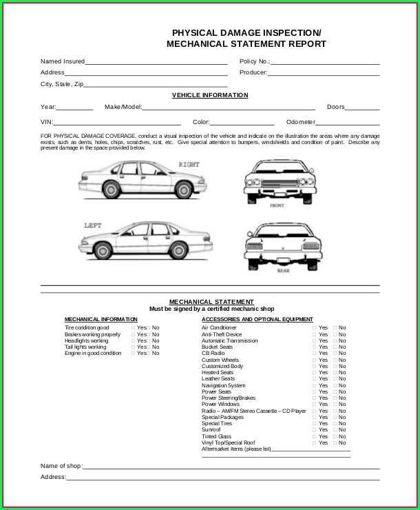 Car Rental Damage Form Template Car Rental Damage Form Template