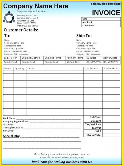 Cash Sale Invoice Template Cash Sale Invoice Template