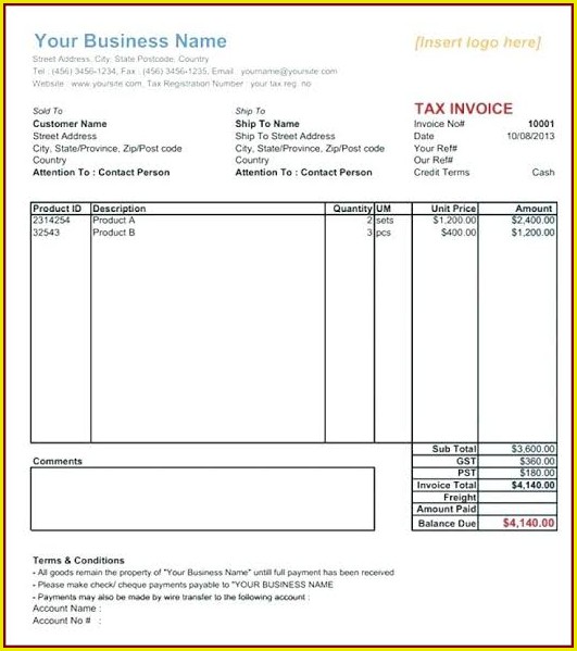 Cash Tax Invoice Template Cash Tax Invoice Template