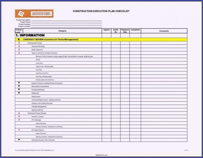 Construction Project Checklist Template Excel Construction Project Checklist Template Excel
