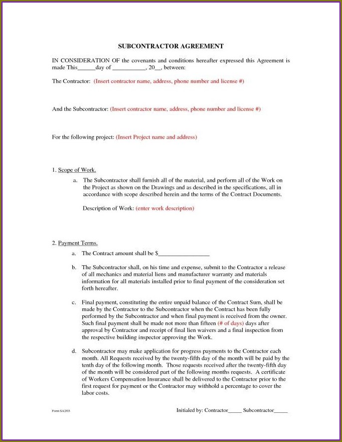 Construction Subcontractor Agreement Template Australia Construction Subcontractor Agreement Template Australia