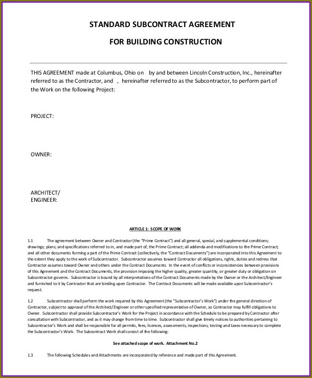 Construction Subcontractor Agreement Template South Africa Construction Subcontractor Agreement Template South Africa