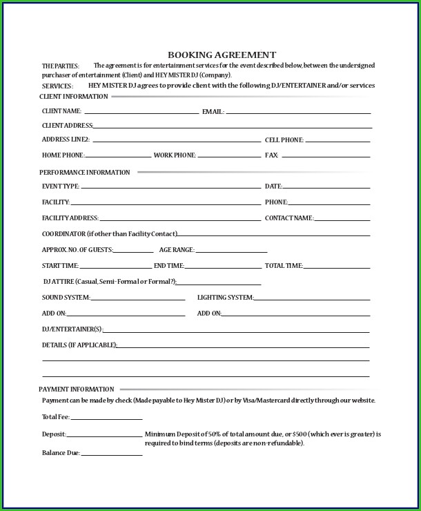 Dj Booking Contract Template Dj Booking Contract Template