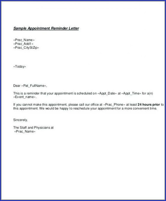 Doctor's Appointment Reminder Letter Template Doctor's Appointment Reminder Letter Template