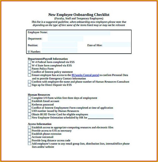 Employee Onboarding Form Template Employee Onboarding Form Template