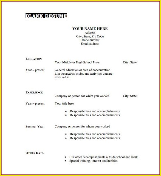 Free Blank Resume Templates Free Blank Resume Templates
