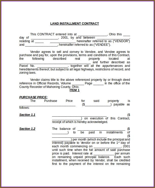Free Land Contract Template Ohio Free Land Contract Template Ohio