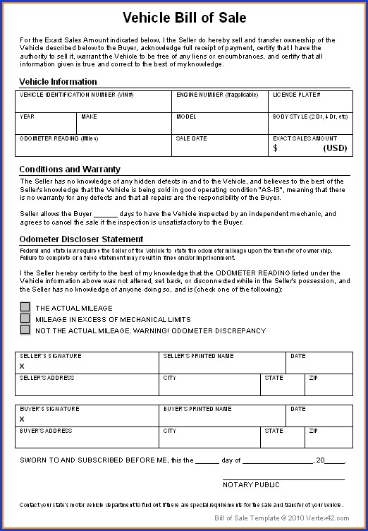 Free Printable Bill Of Sale Template For Car Free Printable Bill Of Sale Template For Car