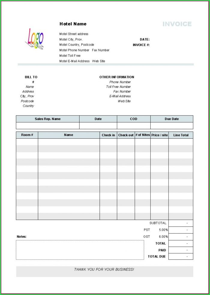 Hotel Invoice Template Excel Free Download Hotel Invoice Template Excel Free Download