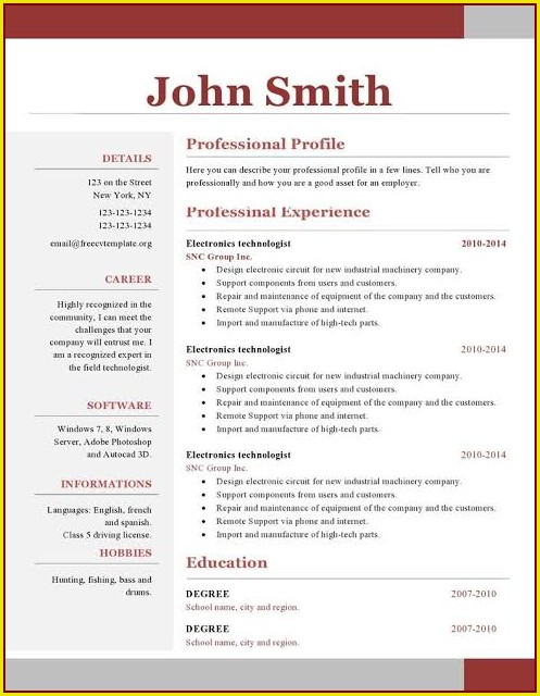 One Page Resume Template Word Free One Page Resume Template Word Free