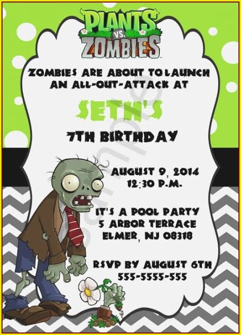 Plants Vs Zombies Birthday Invitation Template Plants Vs Zombies Birthday Invitation Template