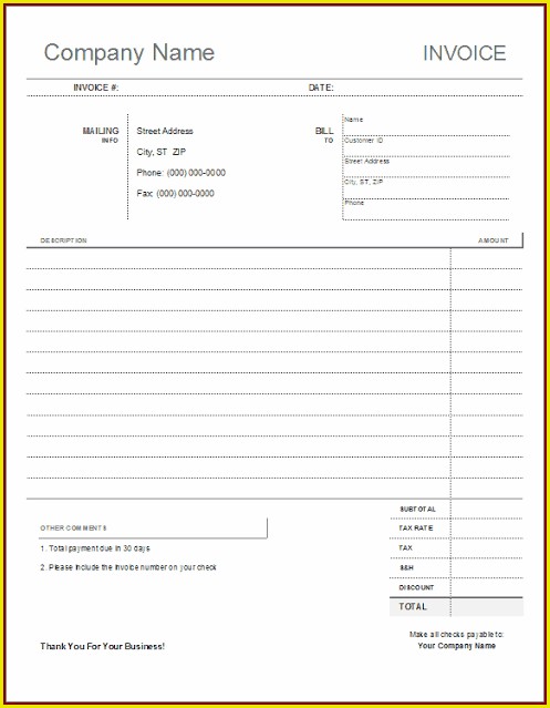 Printable Blank Invoice Template Excel Printable Blank Invoice Template Excel