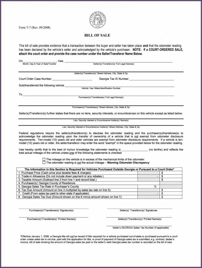 Printable Free Bill Of Sale Template Ga Printable Free Bill Of Sale Template Ga