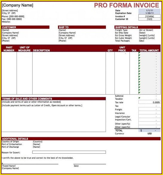 Proforma Invoice Template Docx Proforma Invoice Template Docx